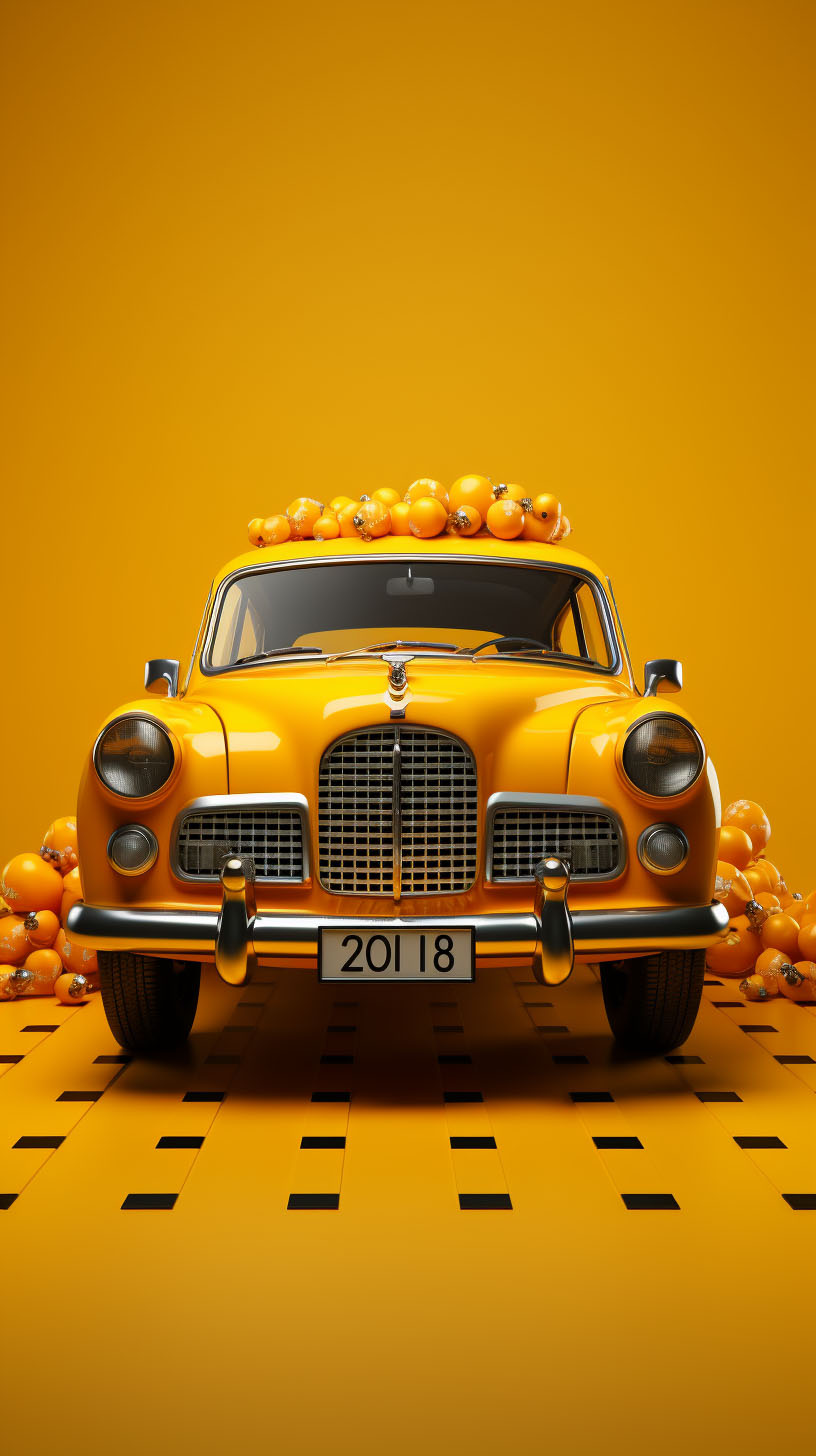 Yellow-taxi-car-in-yellow-background